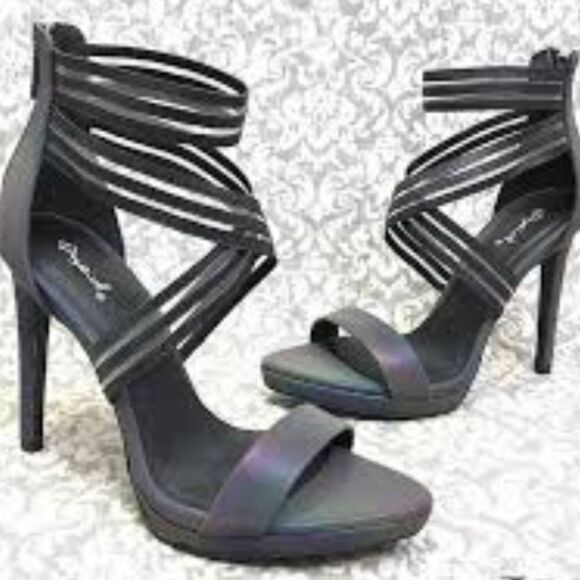 QUPID HIGH HEEL ALMOND OPEN-TOE ELASTIC CRISS-CROSS STRAP SANDAL - Picture 16 of 16